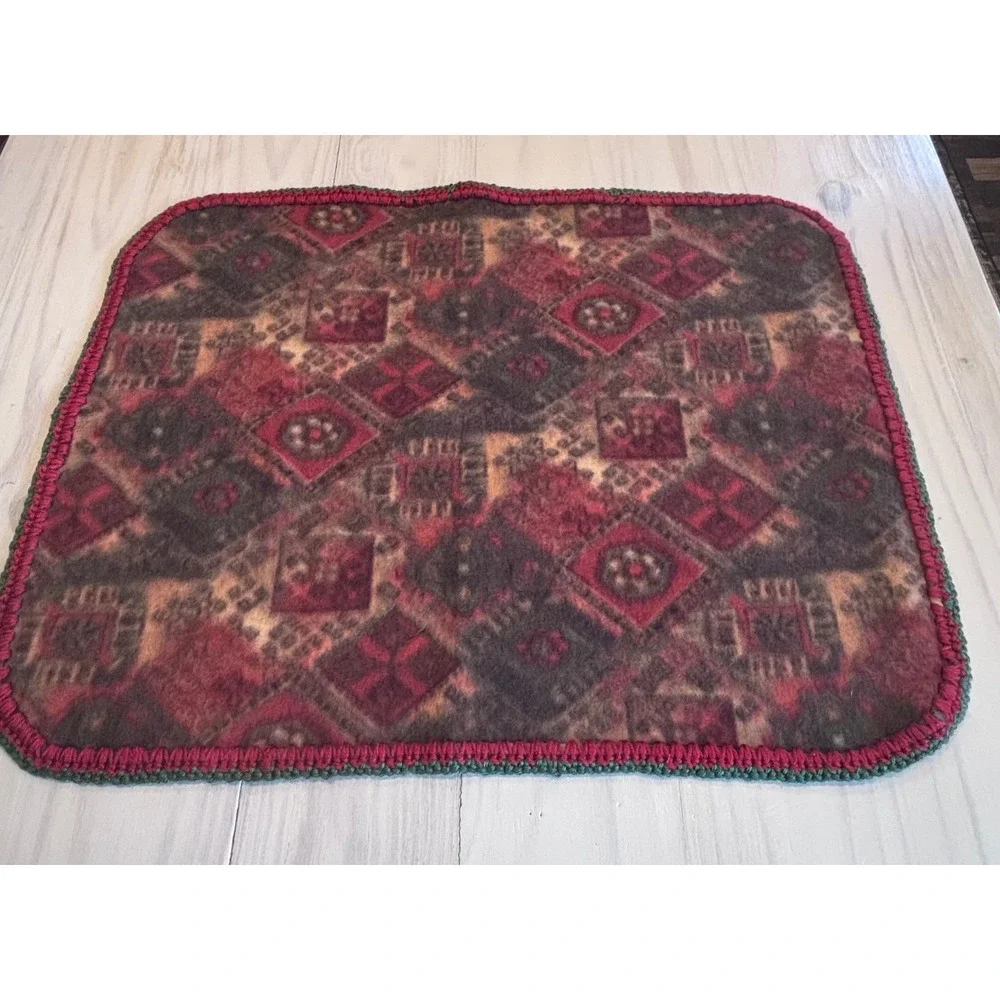 Handmade‎ Fleece Baby Blanket Geometric Southwestern Print Crochet Trim 22x28.5